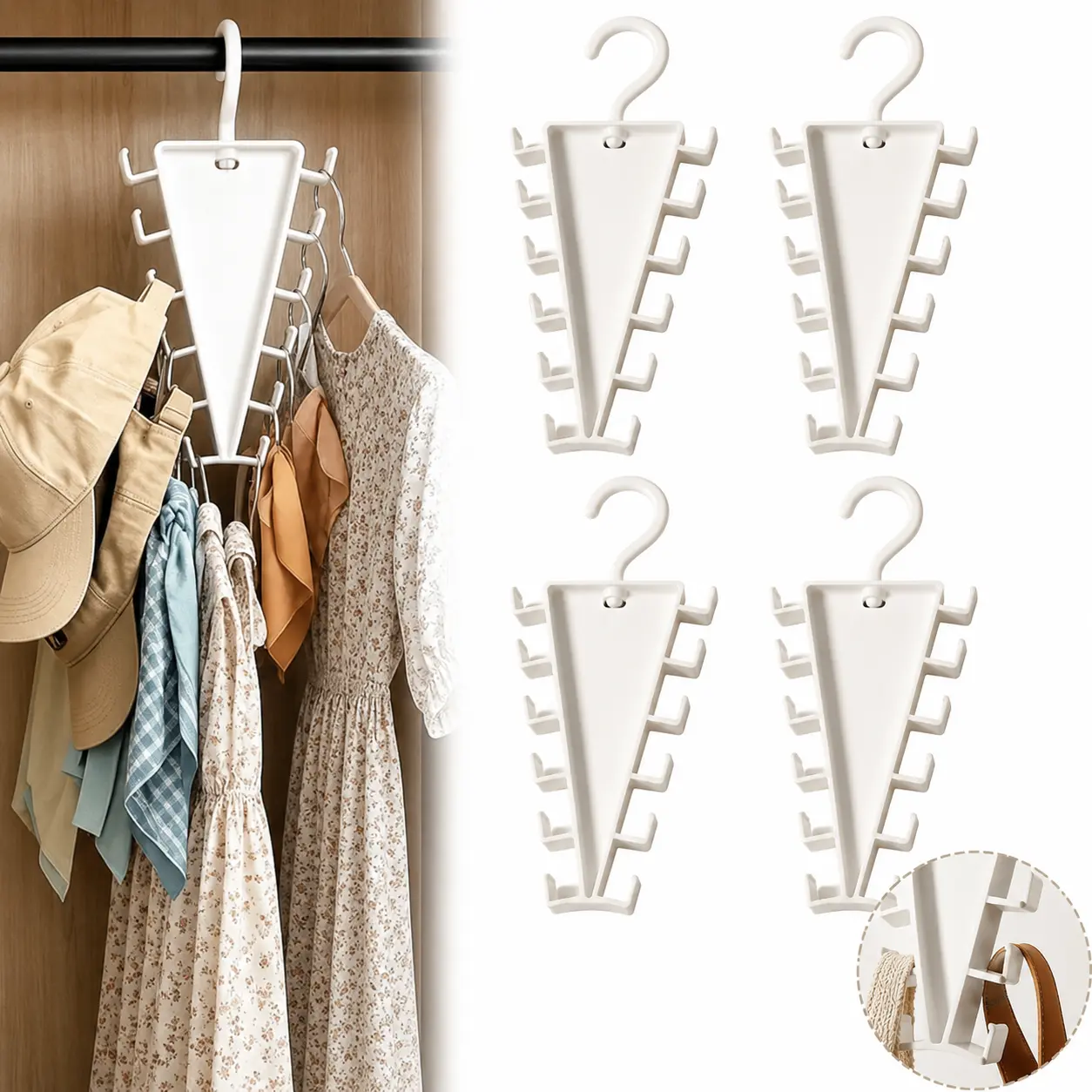 V Shaped Double-Sided Closet Organizer Hanger, 360° Rotatable Space Saving Clothes Hanger Organizer, Multi-Layer Vertical Storage Rack with 12 Hooks for Shirts, Jackets, Pants - MM2