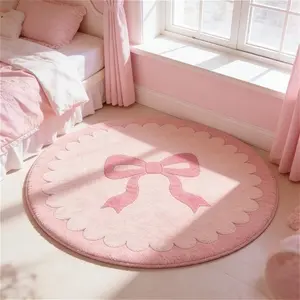 Cute pink blue bow pattern bedroom bedside carpet French cream style living room sofa carpet fluffy and soft office study floor mat washable entrance door non-slip floor mat, Soft area rug