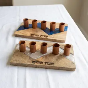 Acacia Wood Kiddush Cup Set |Shabbat Wine Cups, Hebrew Engraved