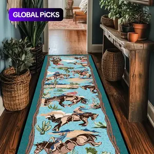 Western Cowboy Pattern Floor Mat, Non-slip Soft Floor Carpet, Washable Foldable Area Rug, Decorative Rug for Home Living Room Bedroom, Vintage Runner Rug #GLOBAL PICKS
