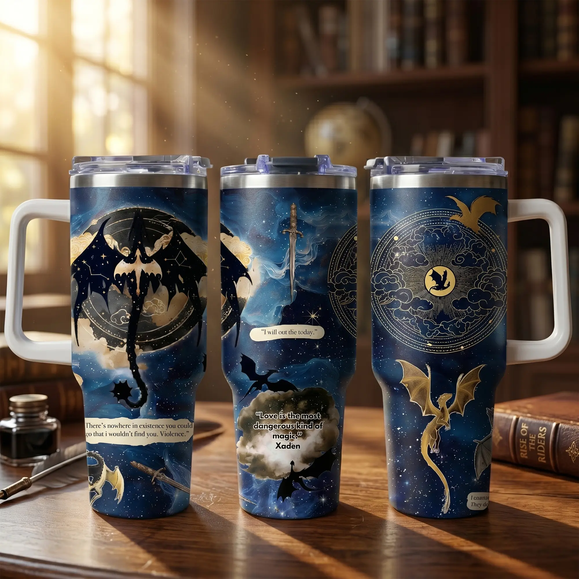 Fourth Wing 40oz Tumbler, Basgiath War College Tumbler, Dragon Fantasy Insulated Mug with Handler, Gifts For Book Lover