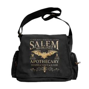 Messenger bag for Valentine’s Day, large-capacity flap retro tote crossbody messenger bag featuring a Salem pharmacist bat pattern and vintage-style lettering. Perfect for everyday outings and travel; an excellent gift choice for your girlfriend.