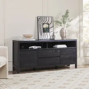 Walker Edison WENAS11653BL1 Modern Farmhouse Rustic Solid Oak Wood 65 in. Sideboard with Storage - Black