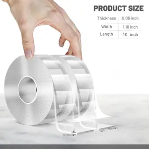 Double Sided Tape Heavy Duty(9.85FT), Nano Double Sided Adhesive Tape, Clear Mounting Tape Picture Hanging Adhesive Strips.