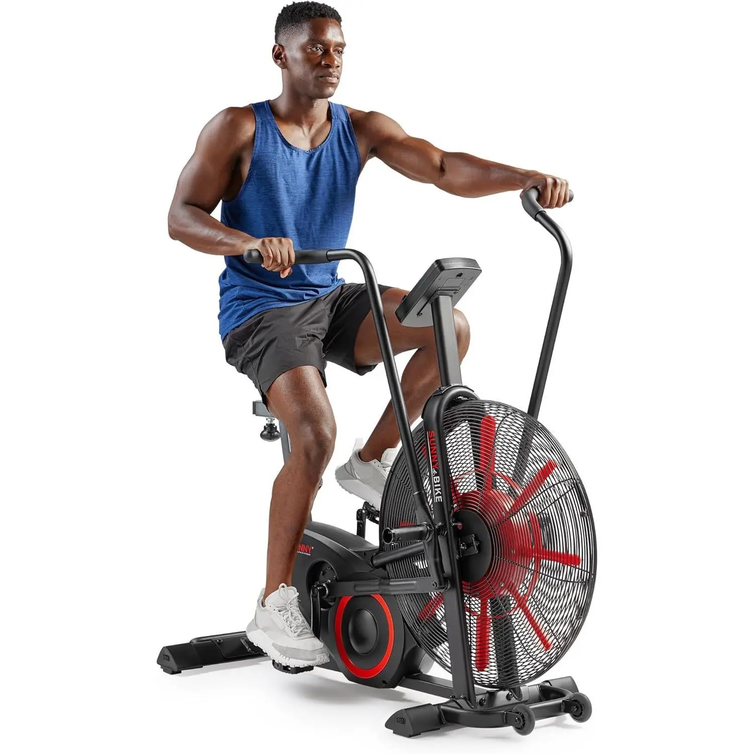 FEWUFGWSunny Health & Fitness Smart Heavy-Duty Fan Bike for HIIT Cycling Workout | Preset & Custom Intervals, Unlimited Air Resistance, Full-Body Dual Action, 330LB Capacity, 4-Way Adjustable Seat, Home Gym