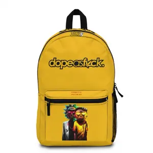 Erractic Artistry Backpack - Yellow Dopeasfuck Design with Front Pocket and Adjustable Straps for Everyday Use