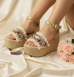 Celeste Handcrafted Jute Sandals with Chunky Heel Platform & Adjustable Buckle 6 cm Height Elegant Comfortable Footwear Lightweight Cushioned Insoles