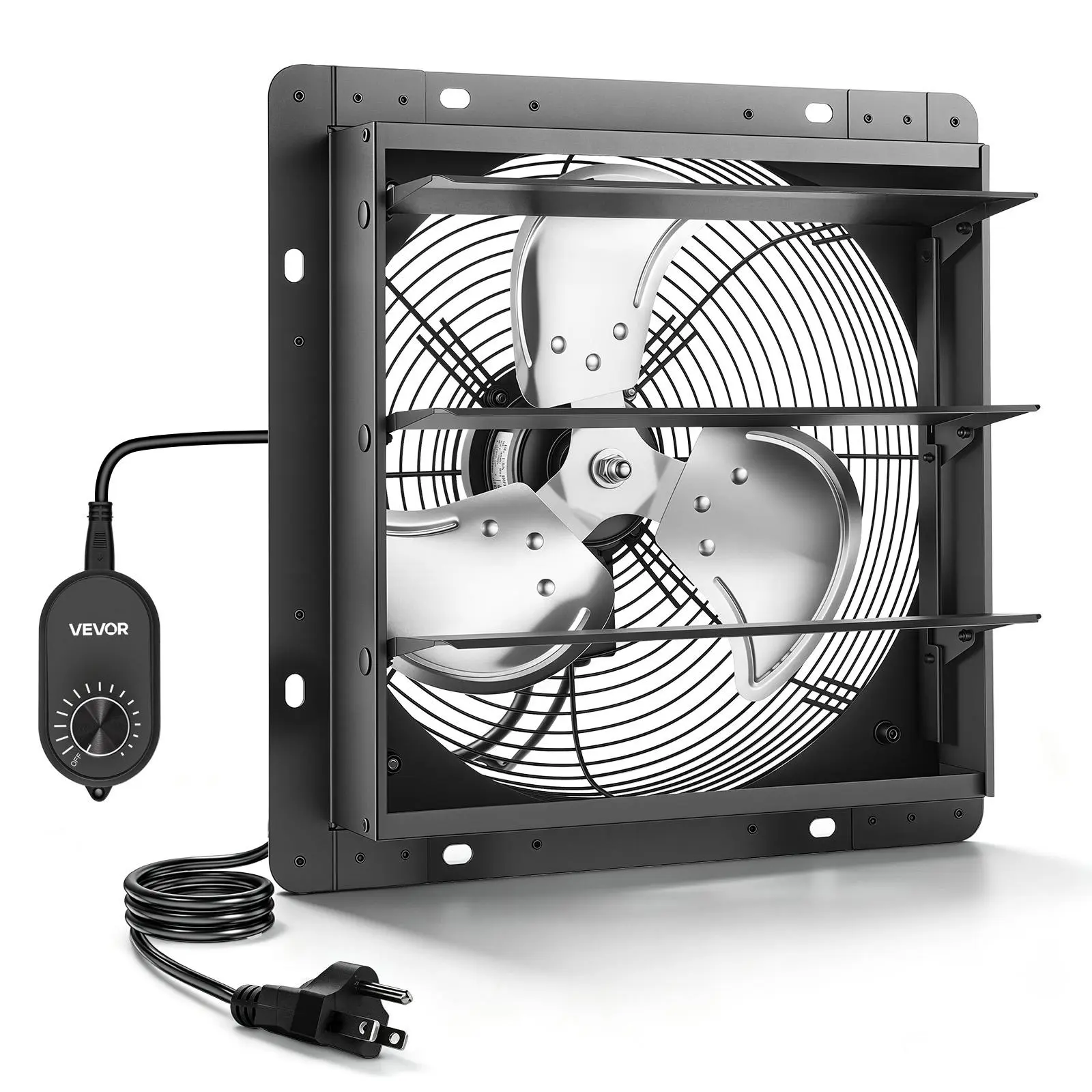 VEVOR Corded 10-in Wall-Mount Shutter Exhaust Fan, Automatic Louvers, Variable Speed, Sturdy Steel Housing, Low-Noise AC Motor, 874 CFM, for Attic, Garage