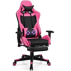 【Holiday Haul】Costway-Gaming Chair - with Footrest for Racing Esports Computer Chair High-Back Massage Leather Recliner Rolling Swivel Chair