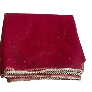 Marble Dupatta Only - Red Color with Decorative Trim - Product Title
