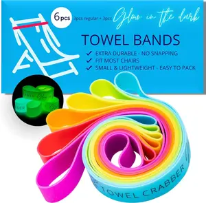 Towel Bands (6-Pack), Beach Pool & Cruise Chairs, Extra Durable, No Snapping, Cruise Ship & Beach Essentials, Great Alternative to Beach Towel Clips (Pink, Orange, Yellow, Green, Blue, Purple)