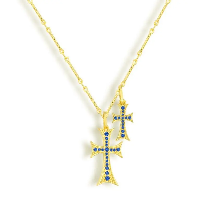 EVRY JEWELS Gold or Silver Plated Stainless Steel Women's Hypoallergenic Double Cross Me Necklace EVRY JEWELS Gold or Silver Plated Stainless Steel Women's Hypoallergenic Double Cross Me Necklace