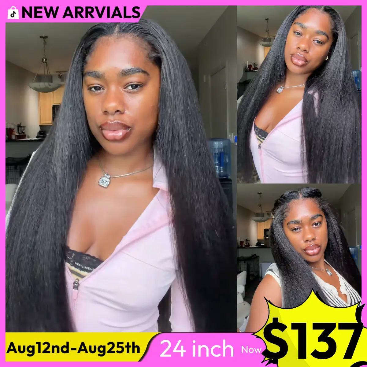 [Blend Natural]UNice Upgrade V Part Glueless Kinky Straight Human Hair Wig with Drawstring No Leave Out Beginner Friendly Easy to Install Summer Wig SummerArrvials