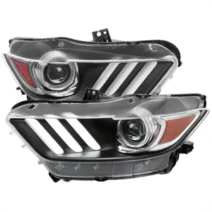 2015-2017 Mustang / 2018-2020 Mustang Shelby LED Strip Xenon HID Projector Headlights (Matte Black Housing/Clear Lens)