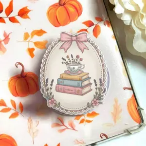 Tea Books Phone Grip, MagSafe Pop Socket, Kindle Holder, Cozy Reading Aesthetic Grip, Cottagecore Book Lover Gift, Floral Teacup Phone Stand, Vintage Library AccessoryD