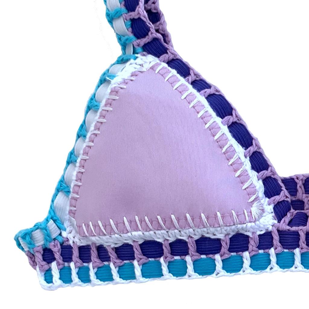 Lilac Sexy Swimwear with Elastic Swimsuit Handmade Amazing Beachwear Boho Brazil Poolside Wear Crochet Bikini Sets