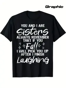 Women's 100% Cotton Sisters Forever Matching T-Shirt - You & I Are Sisters Cursive Graphic Tee, Soft Breathable Crew Neck Top for Sister Outfits, Casual Wear & Gifts, PLUS SIZE