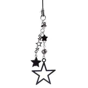 2 Pcs, 3 Pcs, 1 Pcs Black Star Sweet Cool Big Five pointed Star Beaded Phone Chain