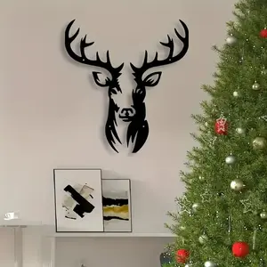 2D Flat Metal Deer Head Wall Sculpture, Animal Theme Art Decor, Large Farmhouse Style Home Decoration for Living Room