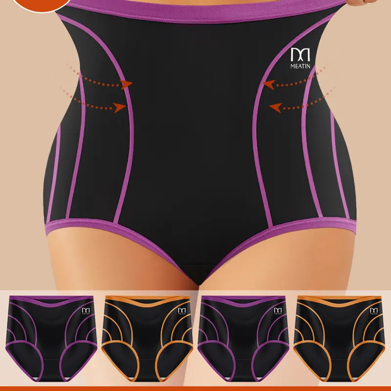 QUASTI 4PCS High Waist Underwear For Women, Full Coverage Briefs Soft Strech Ladies Breathable Panties, Everyday Comfort Wear Underwear, Suitable For Womenswear Day Birthday Gifts For Women