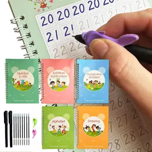 5 Pcs Magic Grooved Practice Copybook,Reusable Grooved Writing Books,Handwriting Book Practice for Kids,Writing Practice for Kids Ages 3-8 Calligraphy (5 Books+2 Pens)