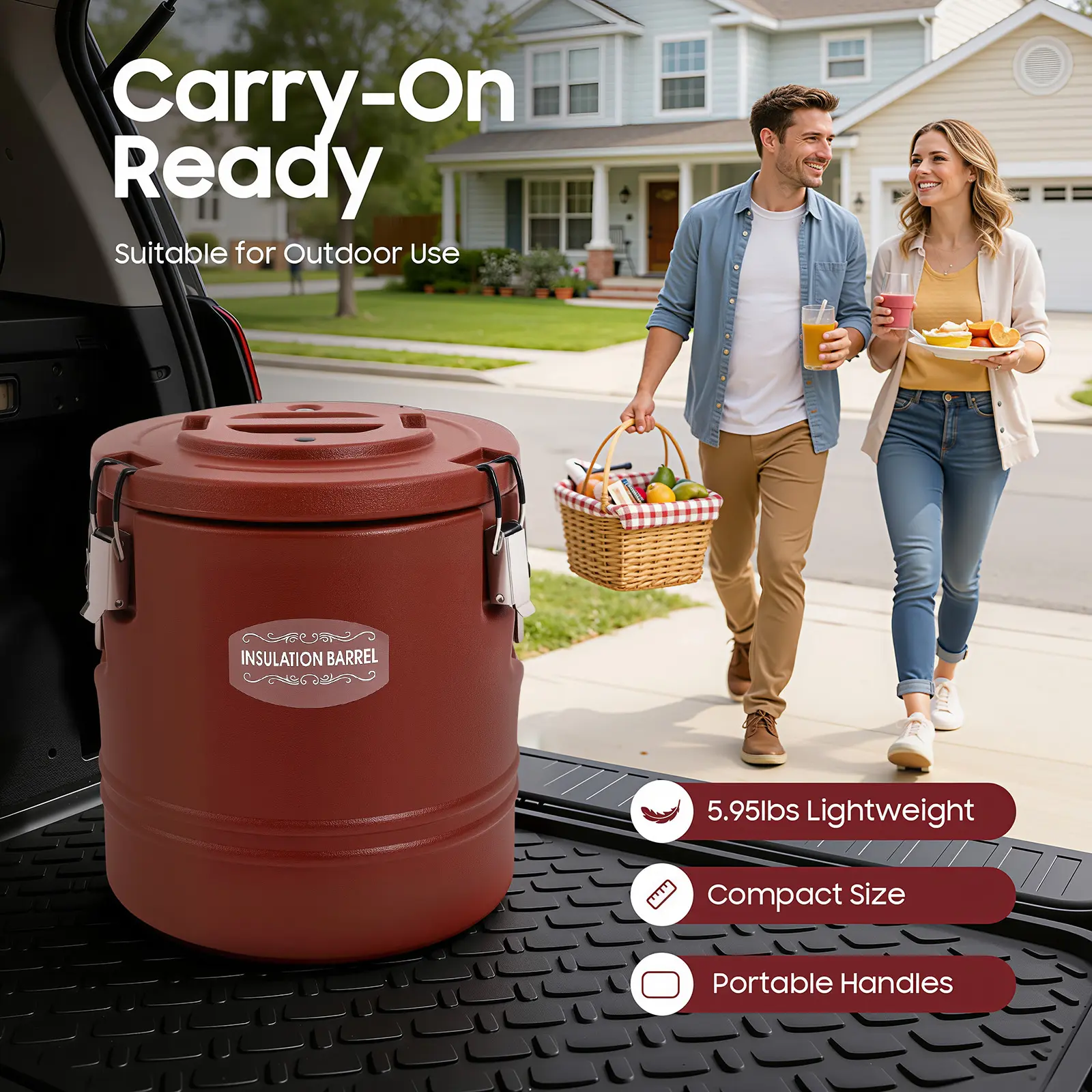15.85Qt Triple-Layer Portable Insulated Stainless Steel Bucket - Sealed Lid Thermal Carrier for Soup, Tea, Beverages, Outdoor Use, Modern Kitchens, Schools
