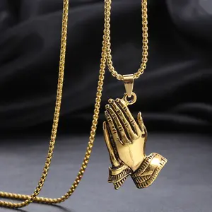 Hip-hop retro titanium steel necklace, stainless steel necklace, palm clapping pendant