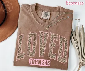 Comfort Colors Christian Shirt, Leopard Print Faith Shirt, Loved John 3:16 Shirt, Religious Women Gift, Bible Verse
