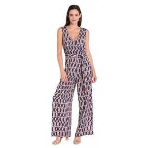 Navy & Tan Circle Print Jumpsuit