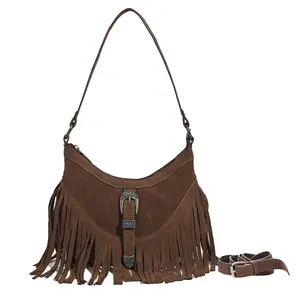 Women Western Small Fringe Underarm Purse Shoulder Bag Vegan Suede Hippie Crossbody Bag with Tassel