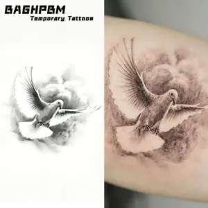 BAGHPBM Temporary Tattoos,Set of 3 Peace Doves: Romantic, Elegant, Artistic, Black and Gray, Unique Mini Animal-Themed Waterproof Temporary Tattoos