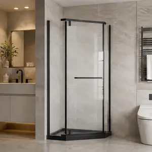 ARCH 36" x 36" Neo-Angle Frameless Shower Door and Black Acrylic Shower Base Combo, Matte Black Pivot Shower Enclosure with 1/4" Tempered Glass, 304 Stainless Steel Hardware, Easy-Clean Coating, Modern Corner Shower for Small Bathroom