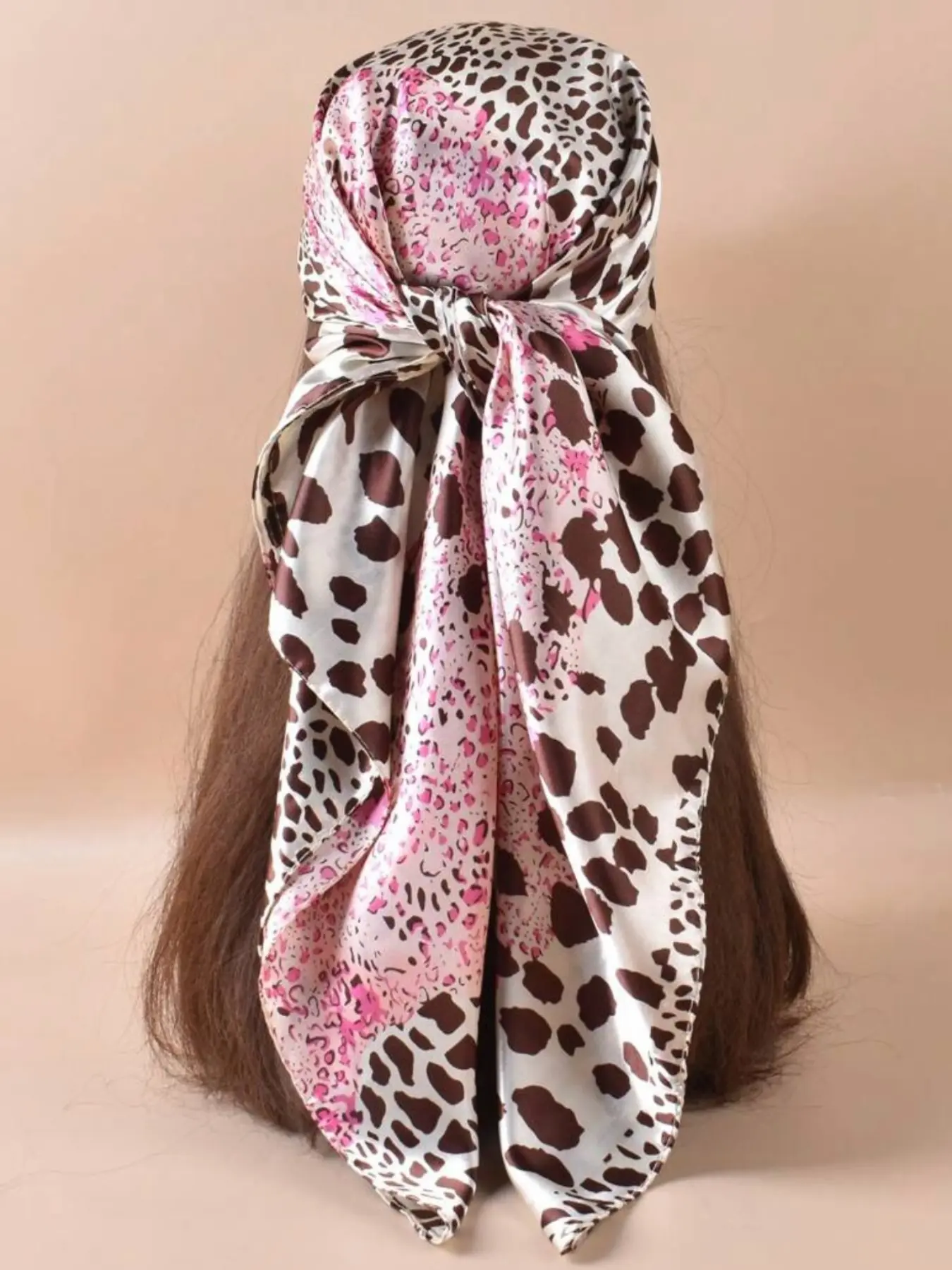 New Fashion Leopard Dot Print Scarf for Hair, Fashion Hair Scarves, Elegant 90cm Large Size Headscarf, Faux Silk Satin Wrap Shawl, Casual All Seasons Accessory