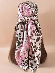 New Fashion Leopard Dot Print Scarf, Elegant 90cm Large Size Headscarf, Faux Silk Satin Wrap Shawl, Casual All Seasons Accessory