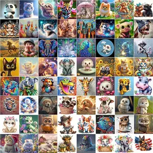4pcs/8pcs Diamond Painting Cartoon Animal Patterns, 20x20cm DIY 5D Full Drill Art Kit, Wall Decor Gift Set for Halloween Thanksgiving Christmas Random style