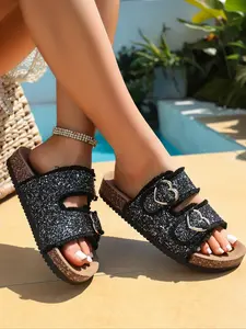Women's Comfortable Cork Sole Sandals, Adjustable Braided Strap, Slip-On, Casual, All Seasons, Summer, Non-Slip, Outdoor, Beach, Travel Shoes