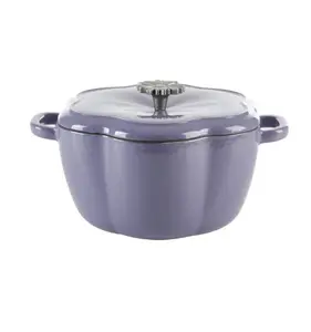 3-Qt Floral-Shaped Aesthetic Enamel-Coated Cast Iron Dutch Oven, Purple Oven-Safe Cookware Pot for Outdoor Camping & Hiking Kitchen Use, Enamel Coating