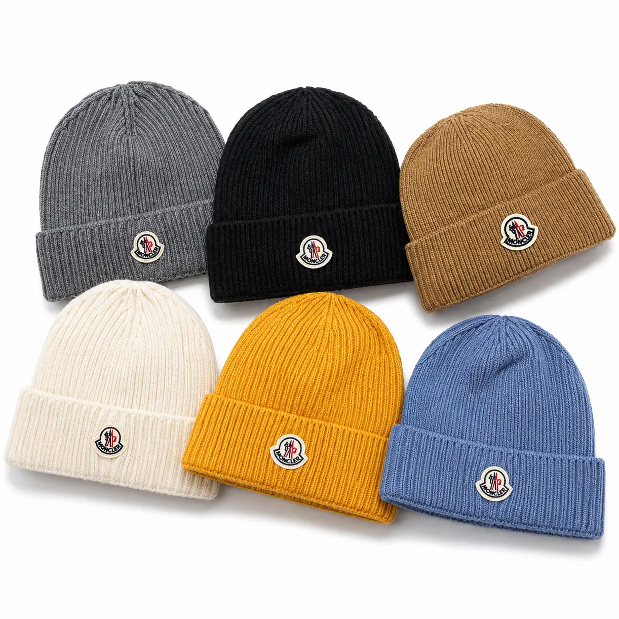 Moncler Style Logo Beanie Hat | Premium Ribbed Knit Winter Skull Cap | Luxury Multi-Color Collection | Cuffed Warm Knit Hat for Men & Women