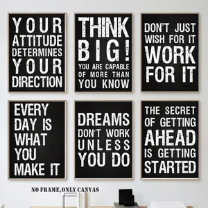 6-Piece Frameless Set, Motivational Wall Art Posters, Uplifting Quotes, Office, Gym, Home Decor, 2D Flat, Modern Home Decoration