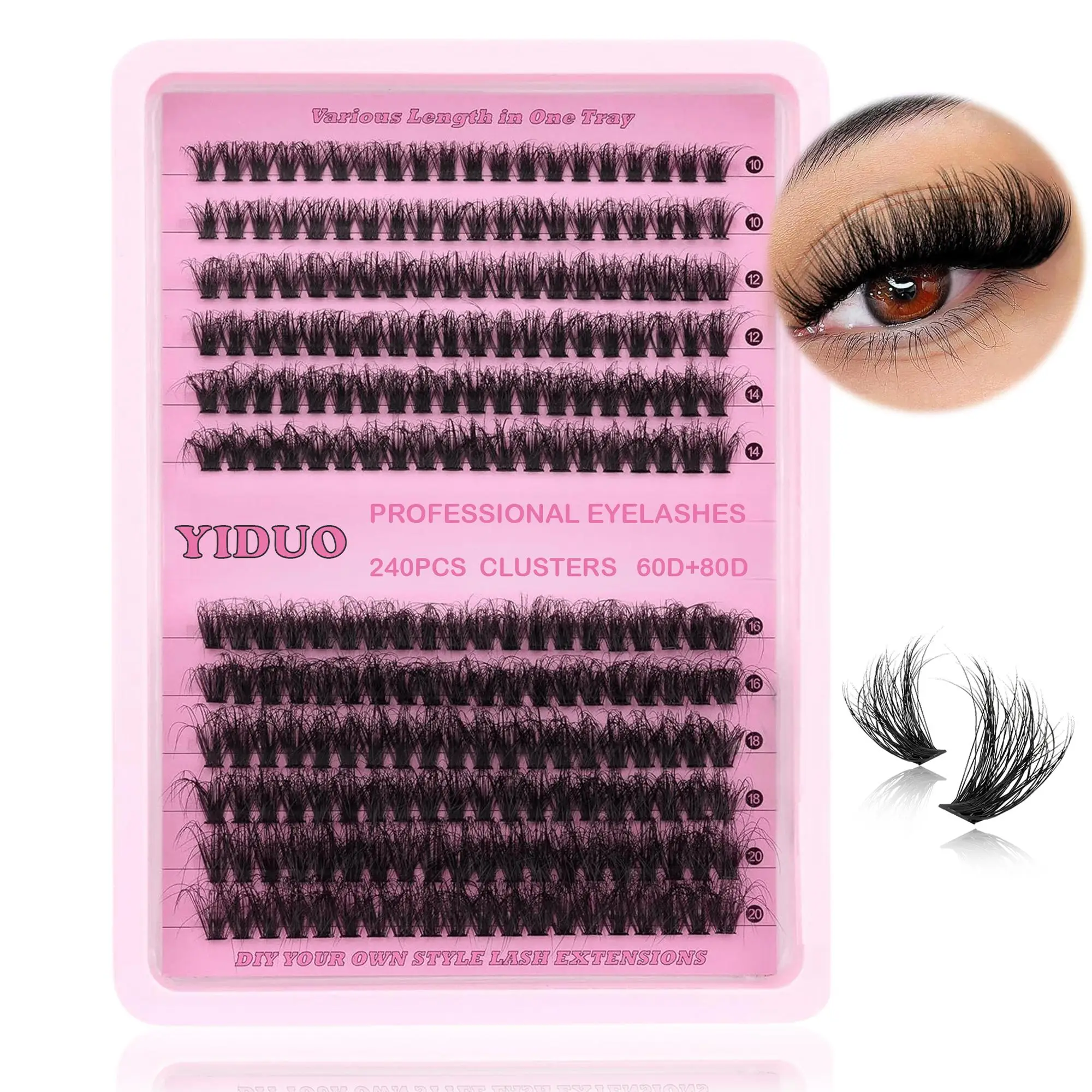 10-20mm Mixed Individual Cosmetic False Lashes Clusters, 240pcs/234pcs/300pcs/308pcs/set Volume Curly Thick Fake Eyelashes, Makeup Enhancement Lashes
