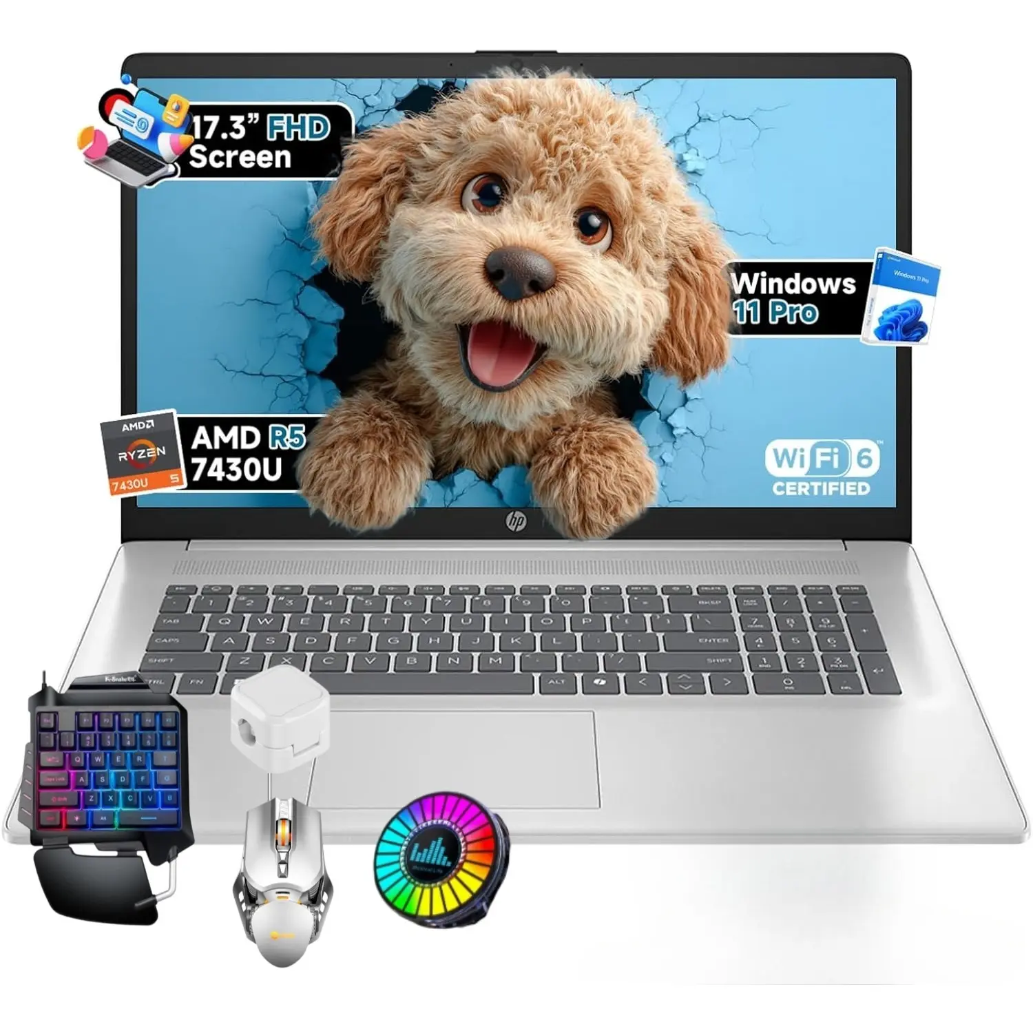 HP 17 inch Laptop Business, AMD Ryzen 5 7430U 6-Core Processor (Beats i7-11th Gen), 64GB RAM & 2TB SSD, Windows 11 Pro, AI Copilot Ready, Full Numeric KB, 17.3" FHD IPS Display