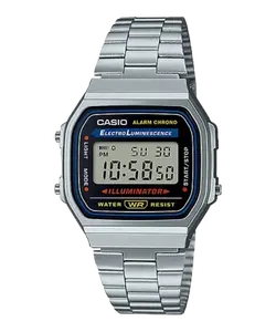 Casio Digital Watch, A168WA Series, Vintage Collection for Men, Water Resistant, Stainless Steel Band & Adjustable Clasp, Electro Luminescence, Resin Glass, Daily alarm