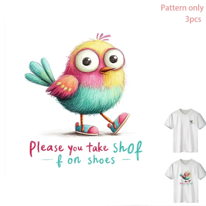 Colorful Bird Pattern Heat Transfer Vinyl for T-Shirts, Creative Design, Fashionable DIY Clothing Iron-On Decal, Apparel Accessory, Pattern Only