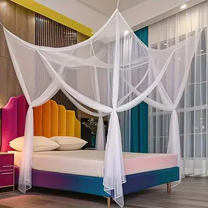 Extra Large 4-Door Canopy Mosquito Net, High-Density Breathable Polyester Mesh Tent with Mosquito Netting, Portable Easy-Install Foldable for Bedroom Camping, Ideal Gift for Family Campers