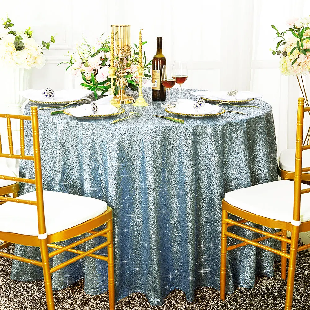 120" Seamless Round Sequin Taffeta Tablecloth - Dusty Blue (1pc)