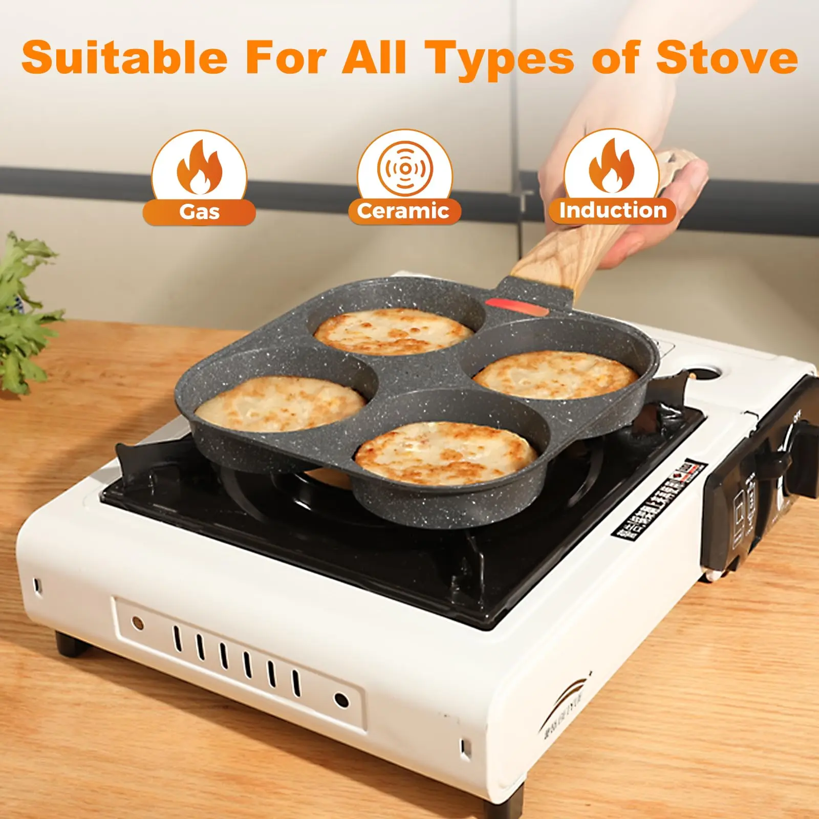 Multifunctional 4-Egg Nonstick Granite Coating Skillet - Induction Compatible Cookware for Healthy Cooking, Even Cooking, Busy Mornings, Gourmet Meal Prep