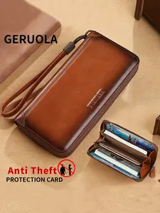 Men's Genuine Leather Long Wallet in Soft Cowhide, Large Capacity RFID Blocking Travel Clutch, Ideal Gift for Business and Special Occasions, Zipper Leather Wallet