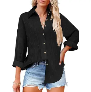 ZEAGOO Christmas Womens Button Down Shirts Casual Long Sleeve Dress Shirt Textured Collared Work Blouse Top with Pocket drawstring shirt pleated blouse drawstring shirt pleated blouse