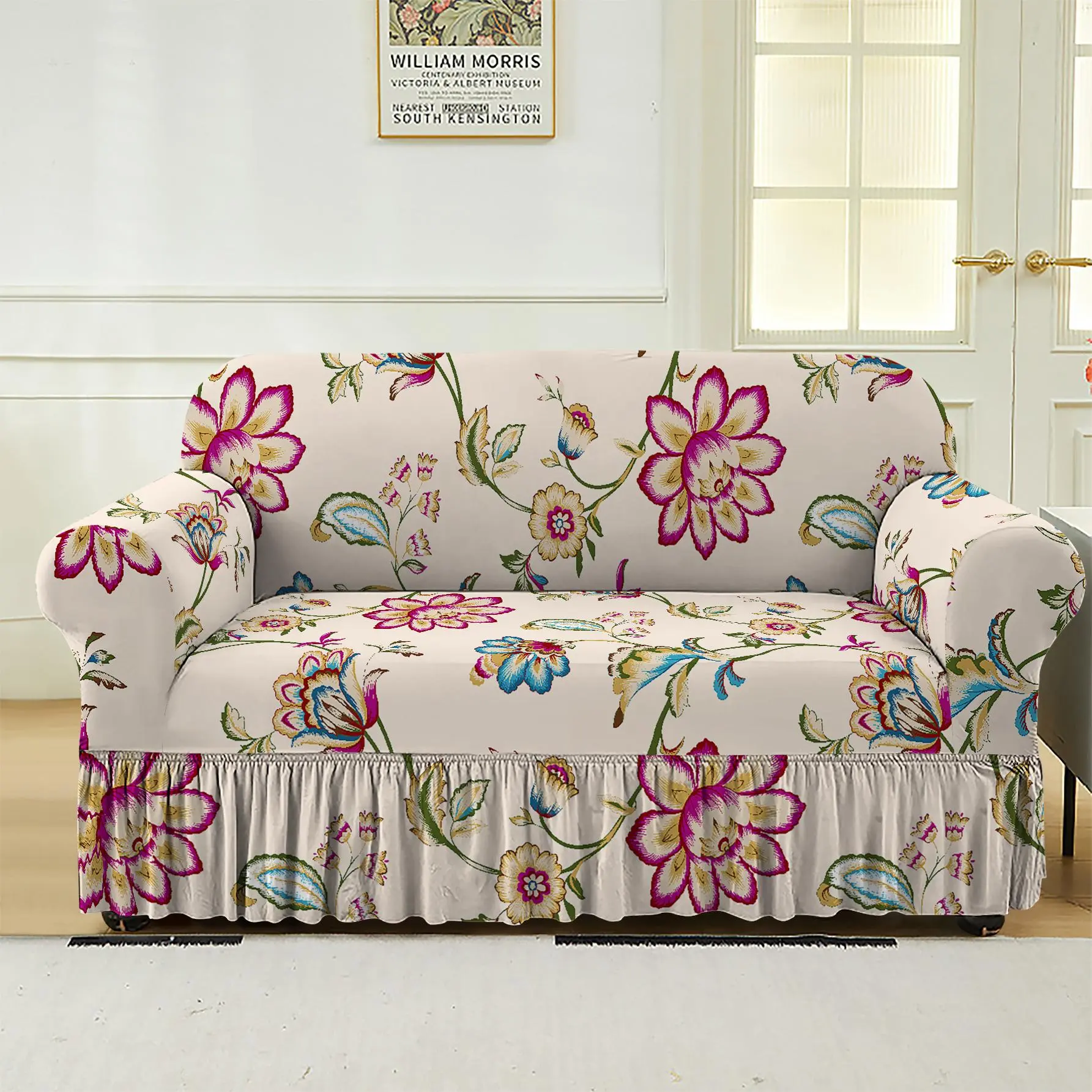 Floral Print Decorative Sofa Cover, 1 Count Sofa Slipcover with Skirt, Dustproof Sofa Protector for Home Living Room, Sofa Protector for Home Living Room, Couch Slipcover, Elastic Sofa Slipcover, Sofa Couch Covers