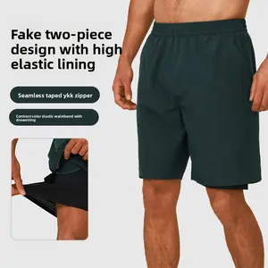 Quick-drying lined anti-light double-layer fitness shorts sports shorts men's running marathon track and field loose five-point pants